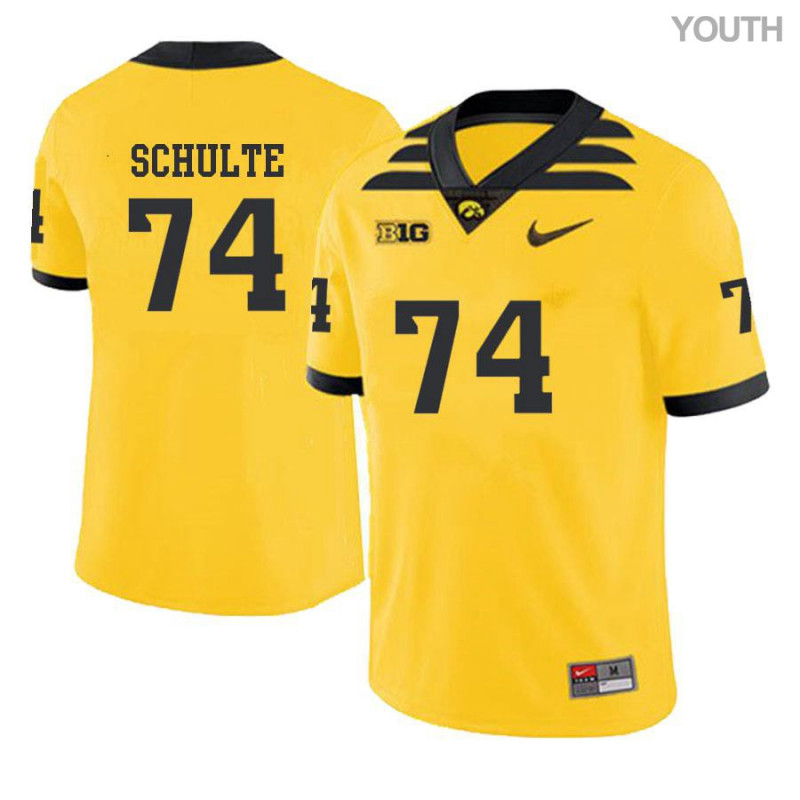 Youth Iowa Hawkeyes NCAA #74 Austin Schulte Yellow Authentic Nike Alumni Stitched College Football Jersey FP34C50EE